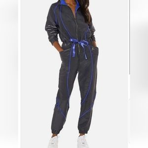 NIKE Jordan Women's Flightsuit jumpsuit Silver/Metallic Gray and Blue Size Large
